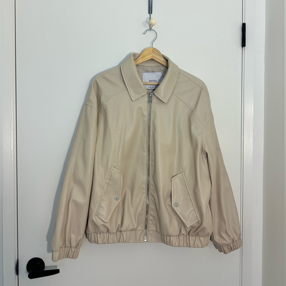 bershka oversized faux leather jacket